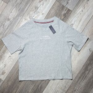 Tommy Hilfiger | Grey Ribbed Short-sleeve Baby Tee Top Sz Lg *NWT